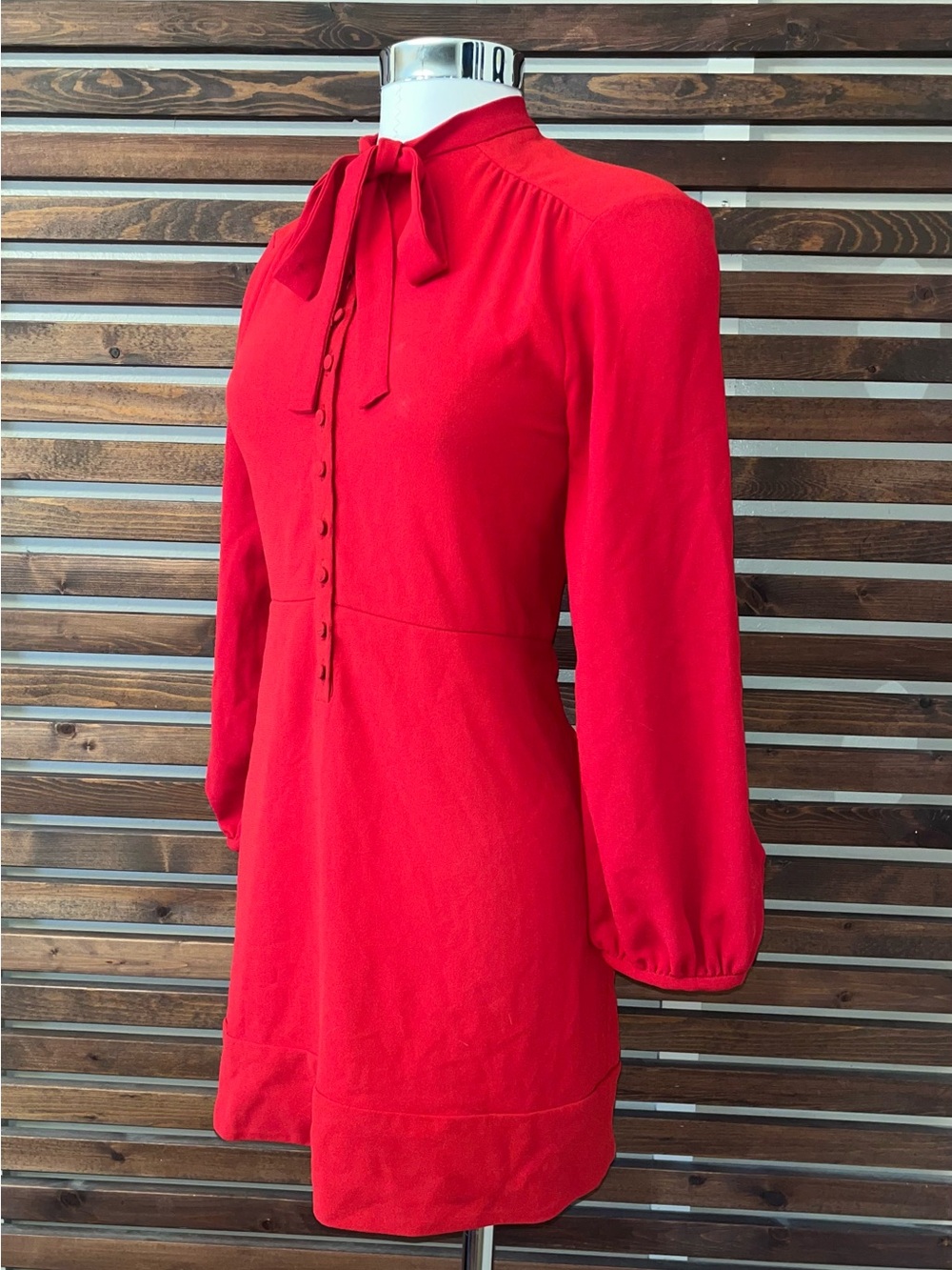 NWT Zara Red Long Sleeve Tie Bow Mod Style Mini Dress - XS / Retail $69.90